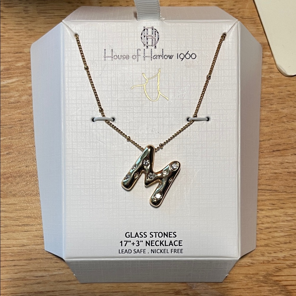 House of Harlow 1960 Gold 'M' Necklace with Glass Accents
